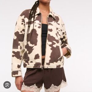 Abercrombie & Fitch Cow Print Jean Jacket - Brown and Cream